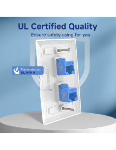 Placa de Pared Ethernet VCE 2 Puertos Azul Certificada UL 2