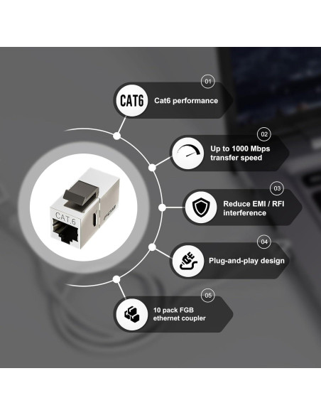 Acoplador Keystone Cat6 Hembra a Hembra FGB 10 Pack Blindado