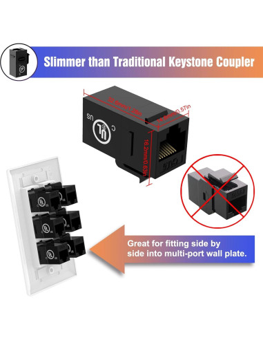Acopladores Keystone RJ45 CAT6 VCE, 25 unidades, negro