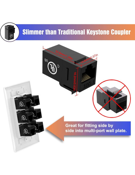 Acopladores Keystone RJ45 CAT6 VCE, 25 unidades, negro