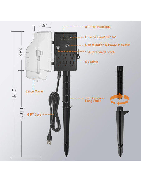 Temporizador de Estaca SURAIELEC 6 Salidas A Prueba de Climas