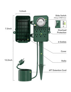 Temporizador Mecánico Exterior BN-LINK 6 Salidas 1.83m Verde 2