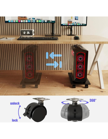 Soporte de CPU WEGASTU Negro con 4 Ruedas y Alta Capacidad