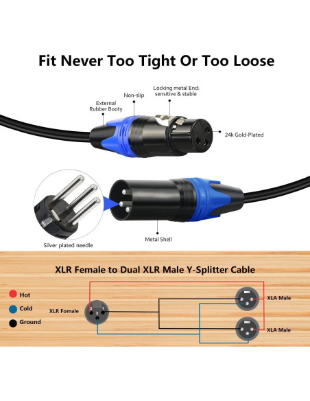 Cable Divisor XLR Yumiwoow 0.5m Femenino a 2 Masculinos