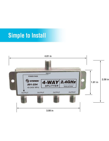 Divisor 4 Vías Steren 2.4GHz 90dB con Paso de Corriente DC