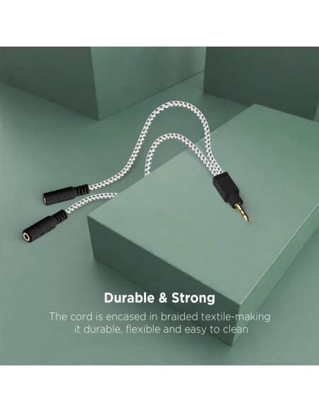 Divisor de Auriculares DUKABEL 3.5mm 2 Vías Zebra Blanco