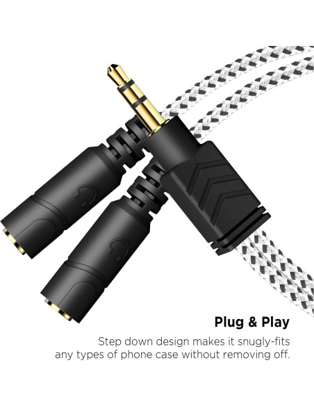 Divisor de Auriculares DUKABEL 3.5mm 2 Vías Zebra Blanco