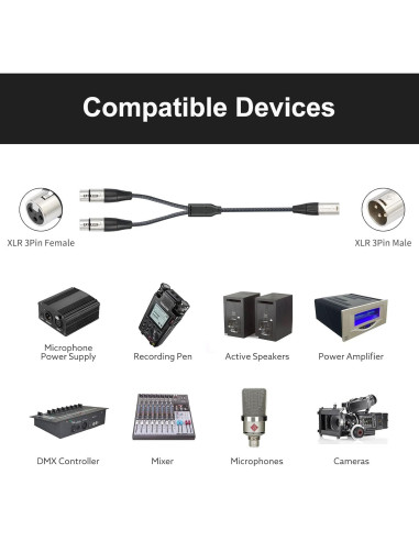 Cable Divisor XLR Devinal 2 Femenino a 1 Masculino 0.61 m