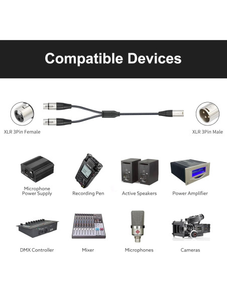 Cable Divisor XLR Devinal 2 Femenino a 1 Masculino 0.61 m