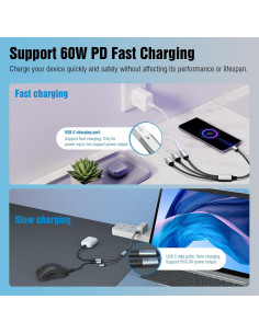 Adaptador Divisor USB C TiMOVO 3 en 1 Carga y Datos 2