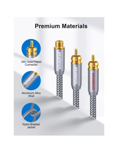 Divisor RCA 1 Femenino a 2 Masculinos SOUNDFAM 30cm Gris