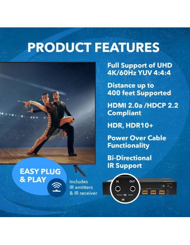 Extensor Divisor HDMI OREI UHD14-EXB400-K 4K hasta 122m