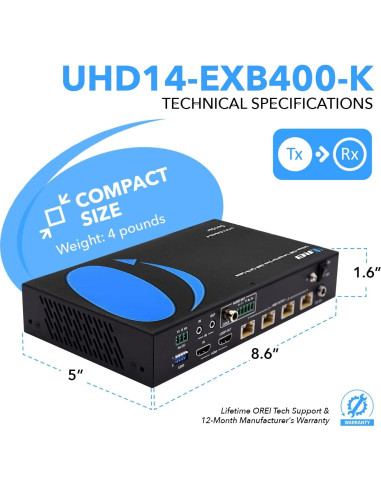 Extensor Divisor HDMI OREI UHD14-EXB400-K 4K hasta 122m