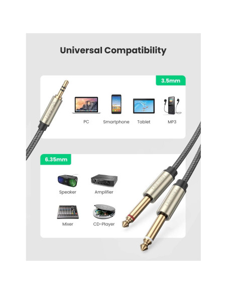 Cable Estéreo UGREEN 3.5mm a 6.35mm 4.88m Hi-Fi