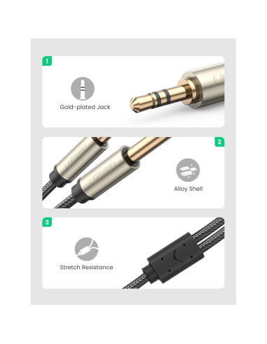 Cable Estéreo UGREEN 3.5mm a 6.35mm 4.88m Hi-Fi