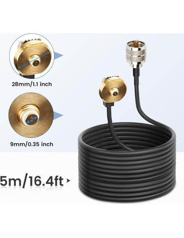 Cable Coaxial RG58 Anina 4.9m NMO a PL259 Macho con Tapa