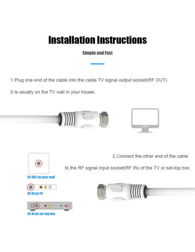 Cable Coaxial RG6 2 Unidades 30.48 cm con Conectores F Macho