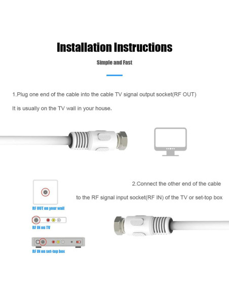 Cable Coaxial RG6 2 Unidades 30.48 cm con Conectores F Macho