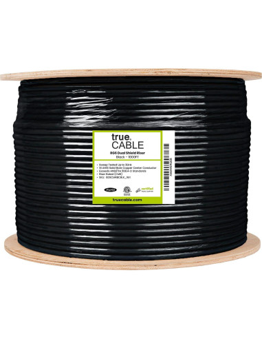 Cable Coaxial RG6 trueCABLE 1000 pies Doble Blindaje Negro