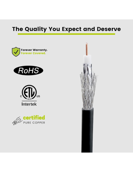 Cable Coaxial RG6 trueCABLE 1000 pies Doble Blindaje Negro