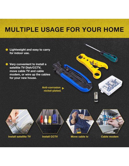 Kit de Crimpadora de Cable Coaxial KOTTO - RG6, RG59, RG11