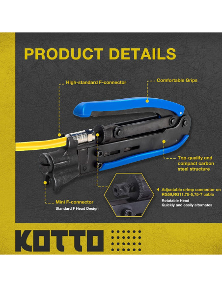 Kit de Crimpadora de Cable Coaxial KOTTO - RG6, RG59, RG11