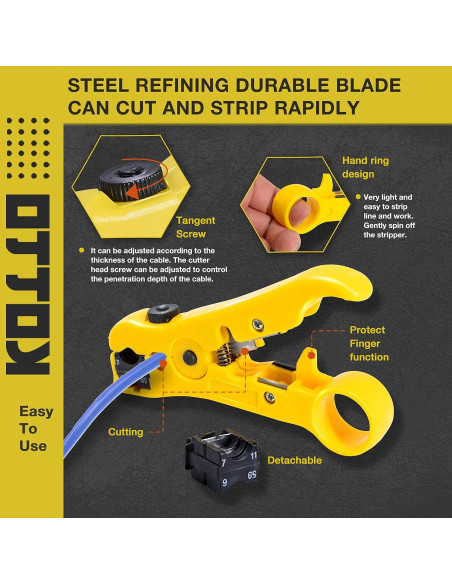 Kit de Crimpadora de Cable Coaxial KOTTO - RG6, RG59, RG11