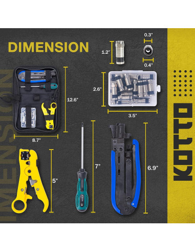 Kit de Crimpadora de Cable Coaxial KOTTO - RG6, RG59, RG11