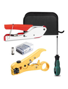 Kit Crimpadora Coaxial Solsop RG6 con 20 Conectores F