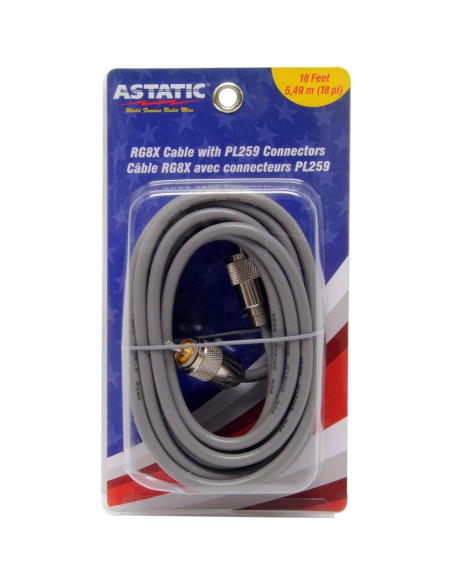 Cable Coaxial Astatic A8X18 5.49m 95% Blindado Gris