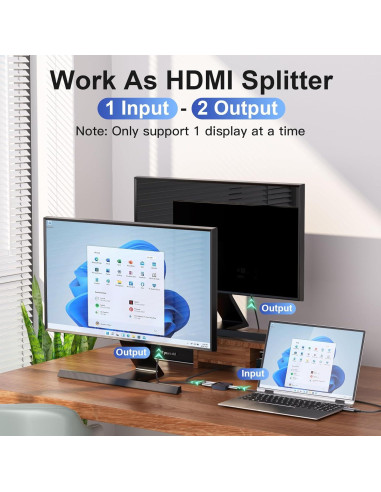 Conmutador HDMI 2 en 1 VENTION 4K 60Hz Gris con LED
