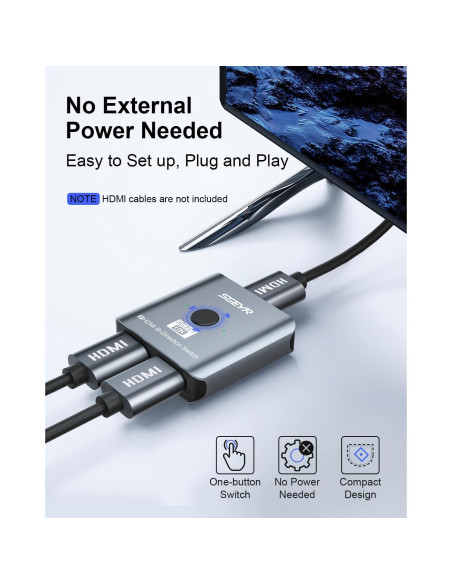 Interruptor HDMI 2.1 SGEYR 8K Bi-Direccional 48Gbps Gris Interruptor HDMI 2.1 SGEYR 8K Bi-Direccional 48Gbps Gris