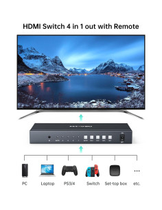 Interruptor HDMI 4K Sin Costura MT-VIKI 4 Puertos Audio 3.5mm 2