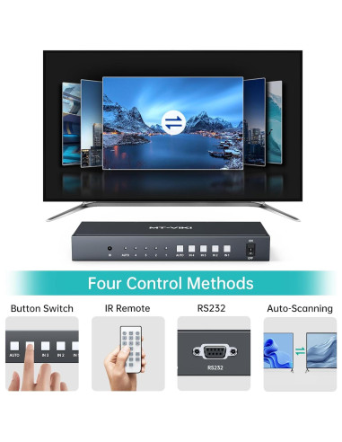 Interruptor HDMI 4K Sin Costura MT-VIKI 4 Puertos Audio 3.5mm