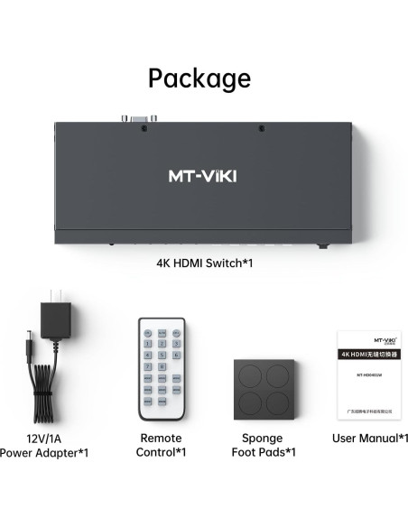 Interruptor HDMI 4K Sin Costura MT-VIKI 4 Puertos Audio 3.5mm
