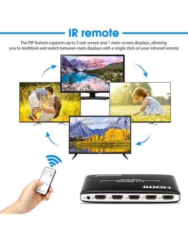 Conmutador HDMI 4 Puertos Zettaguard 4K PIP Control Remoto