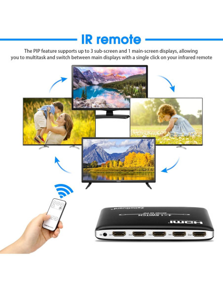 Conmutador HDMI 4 Puertos Zettaguard 4K PIP Control Remoto