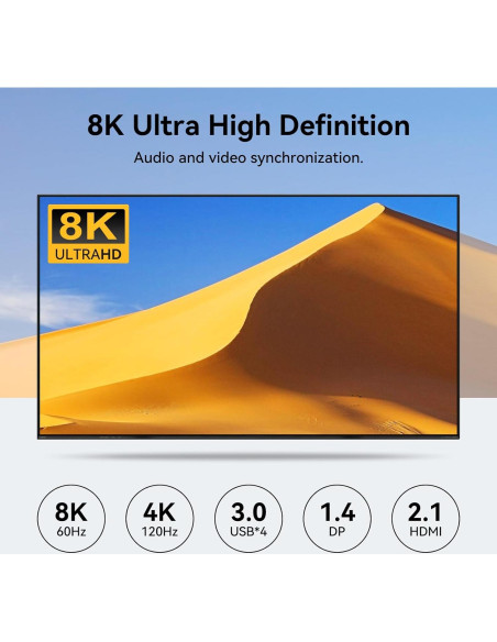 Interruptor KVM 8K 60Hz CMSTEDCD para 2 PCs y 3 Monitores