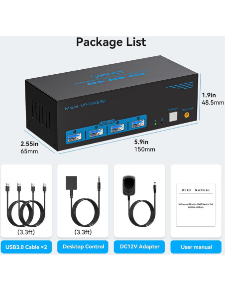 Interruptor KVM 8K 60Hz CMSTEDCD para 2 PCs y 3 Monitores