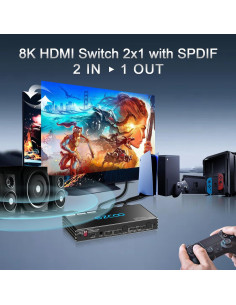 Interruptor HDMI 2 en 1 4K@120Hz EZCOOTECH con Extractor de Audio 2