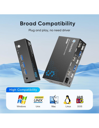 Interruptor KVM Steetek 2 Monitores 2 Computadoras 8K 60Hz