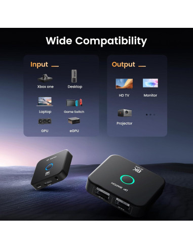 Conmutador DisplayPort 8K 2 en 1 NEWCARE con Control Remoto