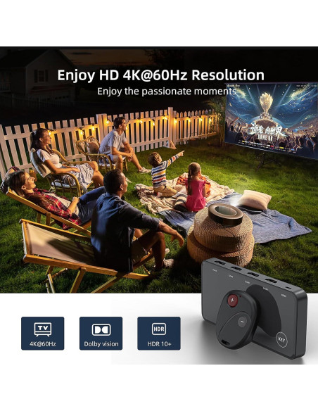 Conmutador HDMI 3 en 1 OVAW 4K@60Hz con Control Remoto