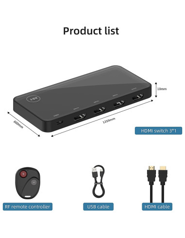 Conmutador HDMI 3 en 1 OVAW 4K@60Hz con Control Remoto