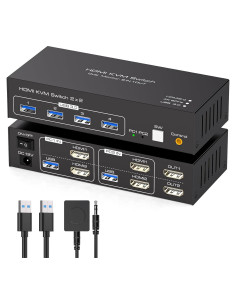 Interruptor KVM HDMI 2 PC 2 Monitores 4K 60Hz USB 3.0 TJCXELE