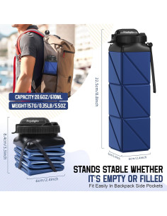 2 Botellas de Agua Plegables Popdigito 610ml a Prueba de Fugas 2