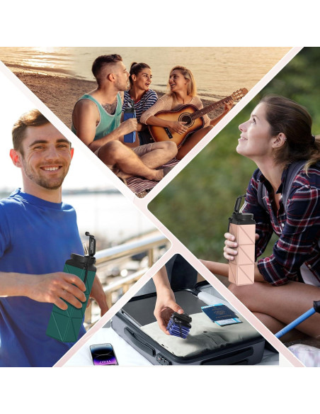 2 Botellas de Agua Plegables Popdigito 610ml a Prueba de Fugas