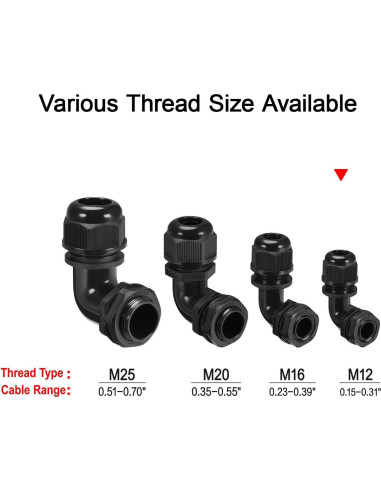 Conectores de Cable M12 LeMotech 90 Grados 4-8mm 2 Pcs Negro
