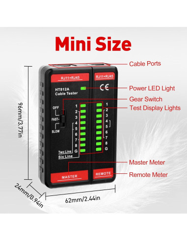 Probador de Red Aideepen RJ45 y RJ11 2 en 1 para Cables
