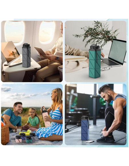 2 Botellas de Agua Plegables Popdigito 610ml a Prueba de Fugas